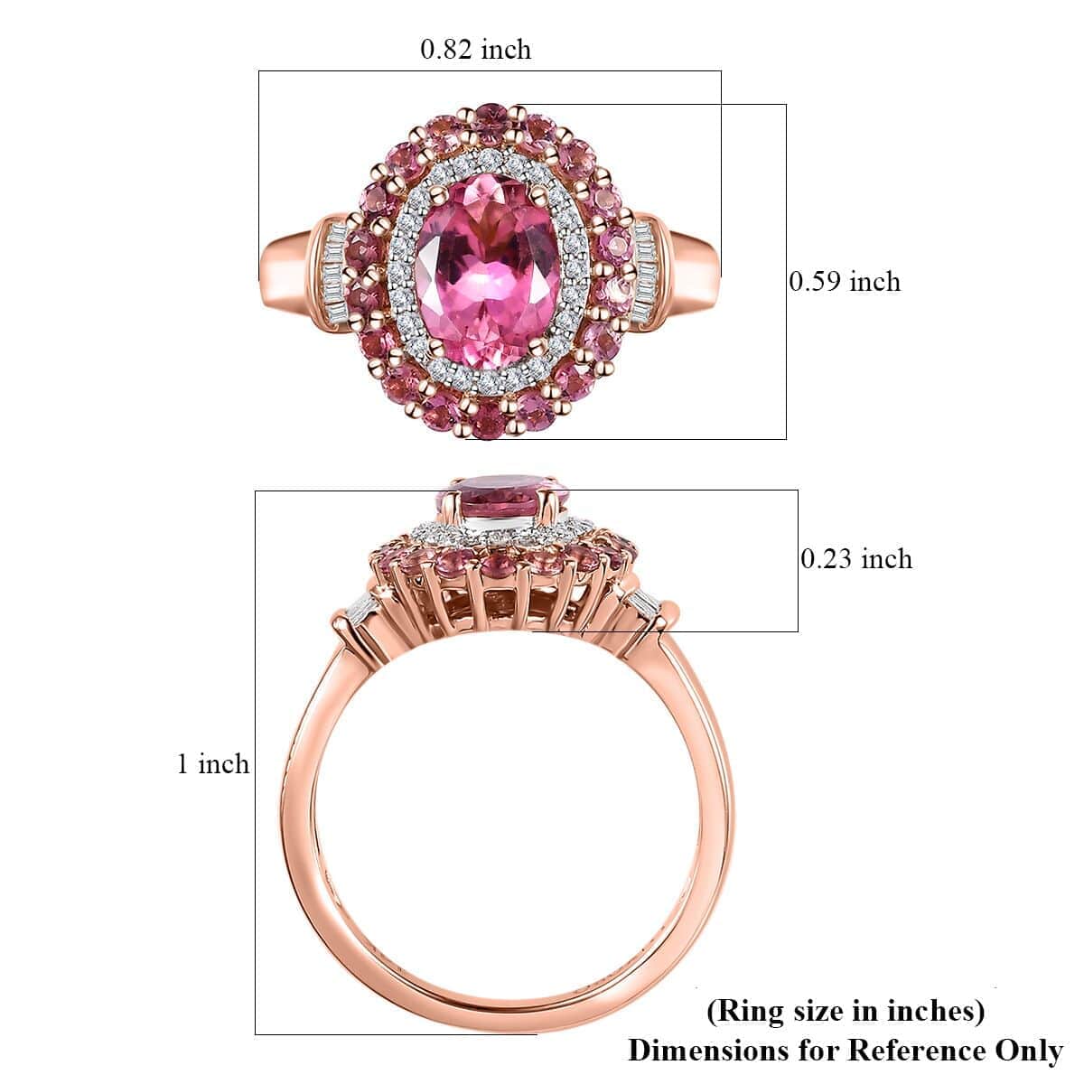 Luxoro 14K Rose Gold AAA Morro Redondo Pink Tourmaline, Diamond (I2) (0.18 cts) Double Halo Ring (Size 7.0) (4 g) 1.80 ctw image number 5