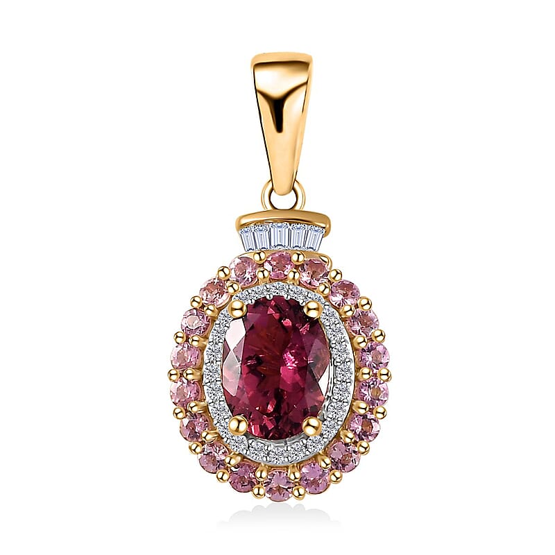 Luxoro 14K Rose Gold AAA Morro Redondo Pink Tourmaline and I2 Diamond Double Halo Pendant 1.85 ctw