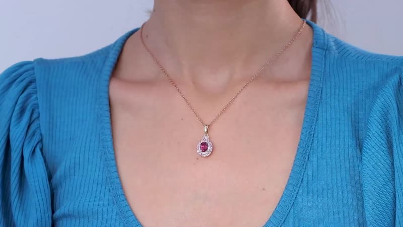 Luxoro 14K Rose Gold AAA Morro Redondo Pink Tourmaline and I2 Diamond Double Halo Pendant 1.85 ctw