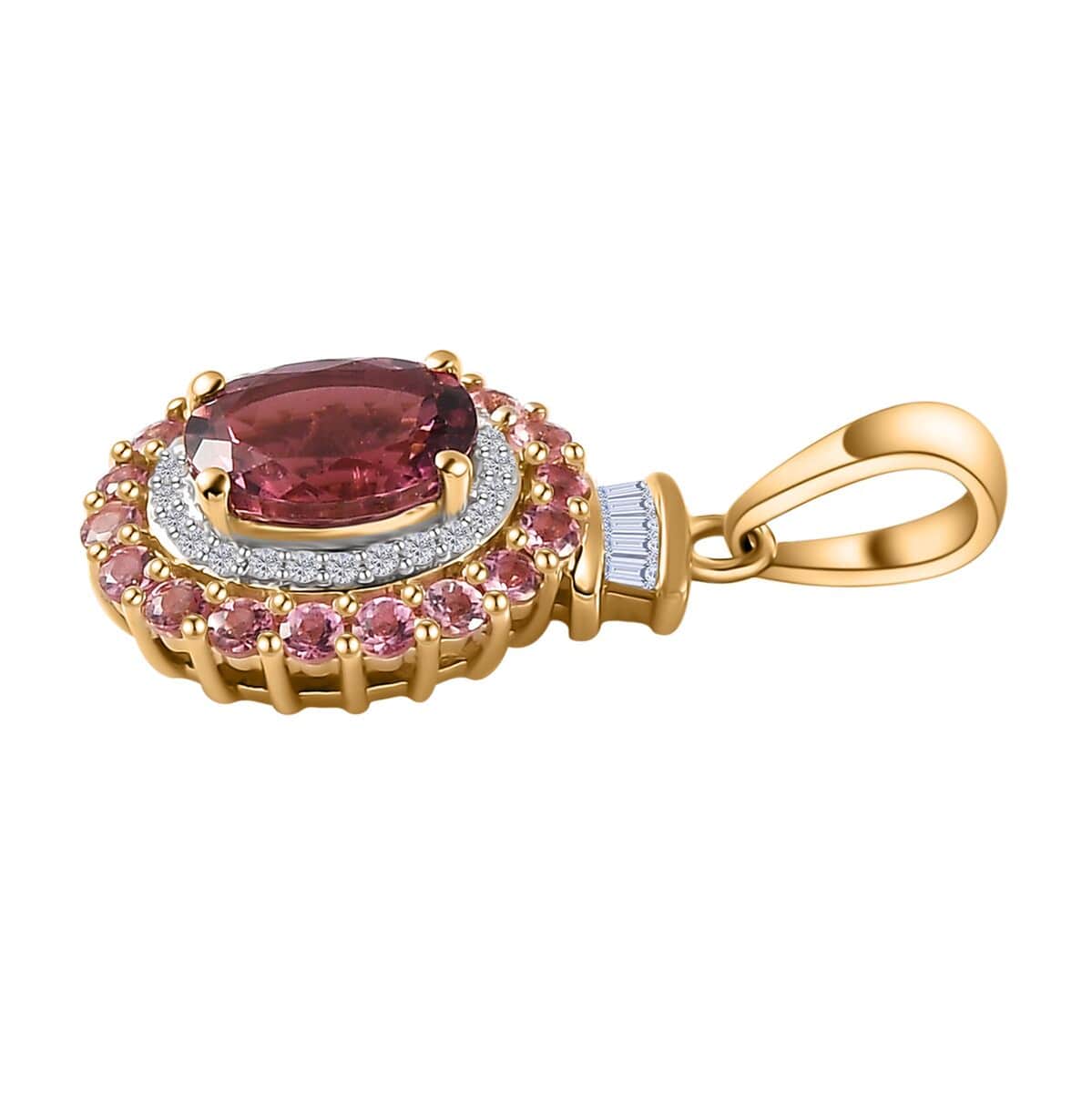 Luxoro 14K Rose Gold AAA Morro Redondo Pink Tourmaline and I2 Diamond Double Halo Pendant 1.85 ctw image number 3