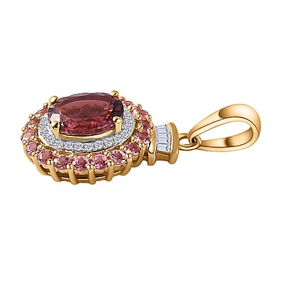 Luxoro 14K Rose Gold AAA Morro Redondo Pink Tourmaline and I2 Diamond Double Halo Pendant 1.85 ctw