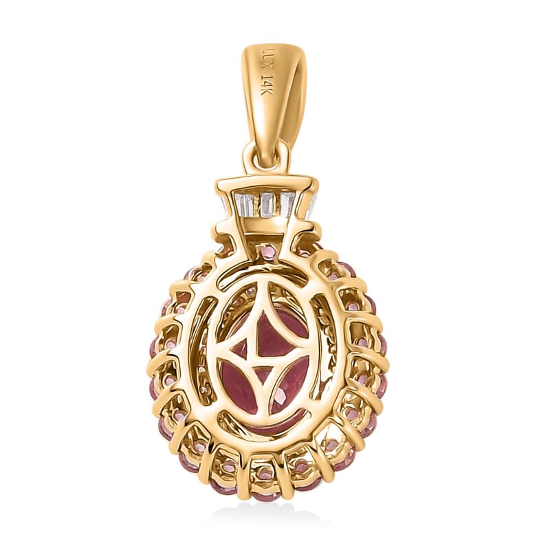 Luxoro 14K Rose Gold AAA Morro Redondo Pink Tourmaline and I2 Diamond Double Halo Pendant 1.85 ctw