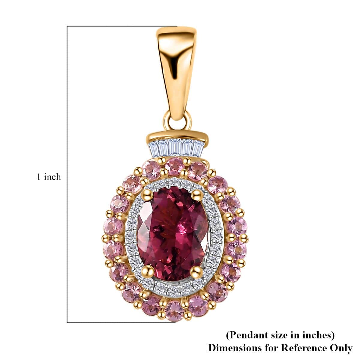 Luxoro 14K Rose Gold AAA Morro Redondo Pink Tourmaline and I2 Diamond Double Halo Pendant 1.85 ctw image number 5