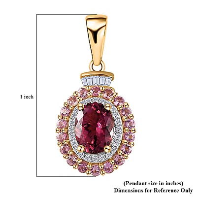 Luxoro 14K Rose Gold AAA Morro Redondo Pink Tourmaline and I2 Diamond Double Halo Pendant 1.85 ctw
