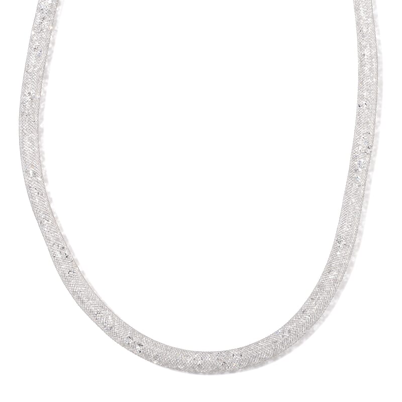 Sparkly White Austrian Crystal Infinity Necklace in Silvertone (20-22 Inches)
