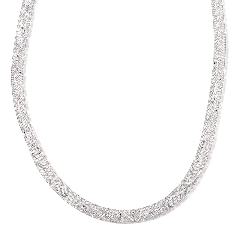 Sparkly White Austrian Crystal Infinity Necklace in Silvertone (20-22 Inches)