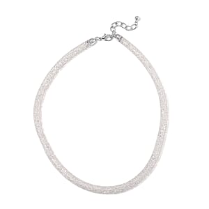 Sparkly White Austrian Crystal Infinity Necklace in Silvertone (20-22 Inches)