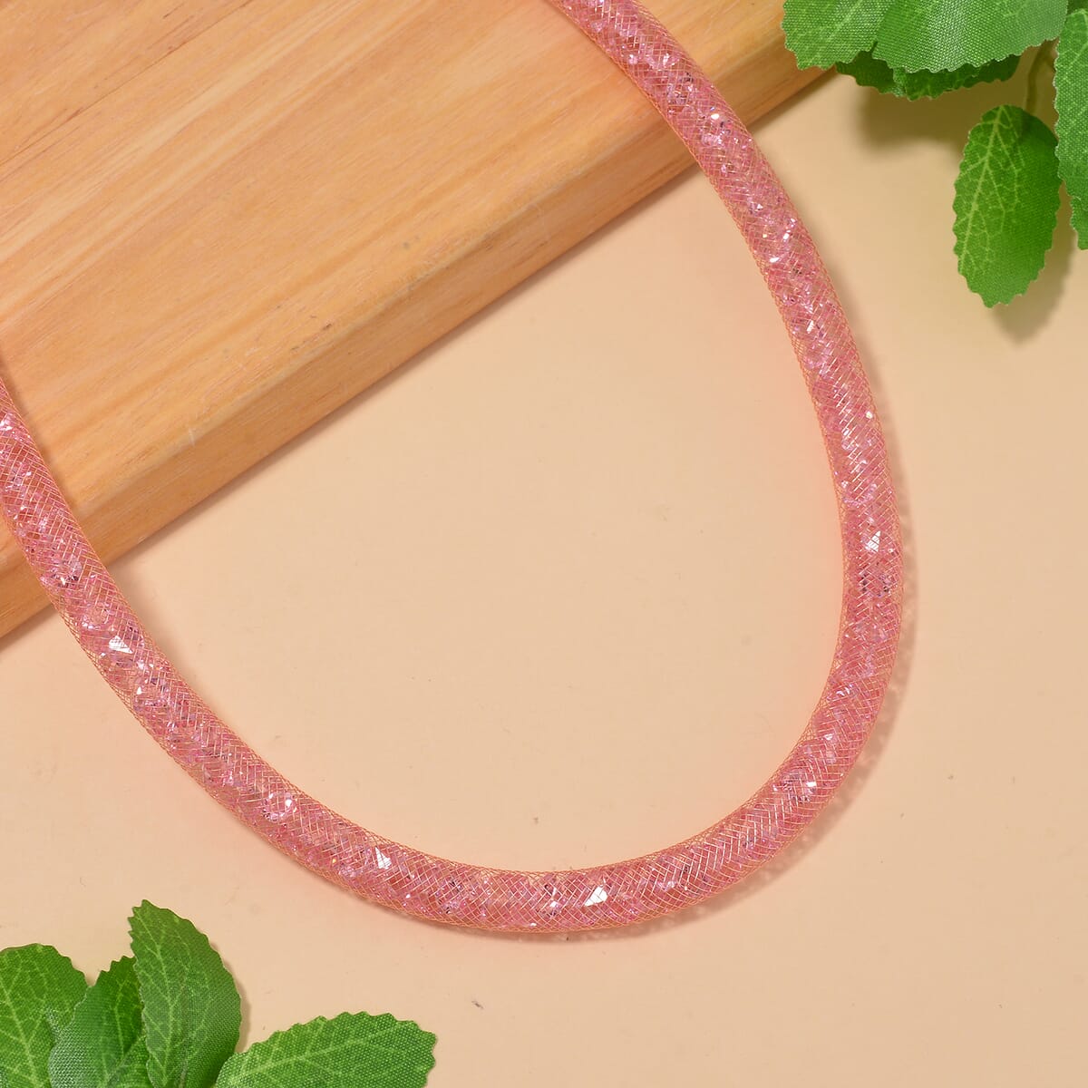 Sparkly Pink Austrian Crystal Infinity Necklace 20-22 Inches in Rosetone image number 1