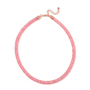 Sparkly Pink Austrian Crystal Infinity Necklace in Rosetone (20-22 Inches)