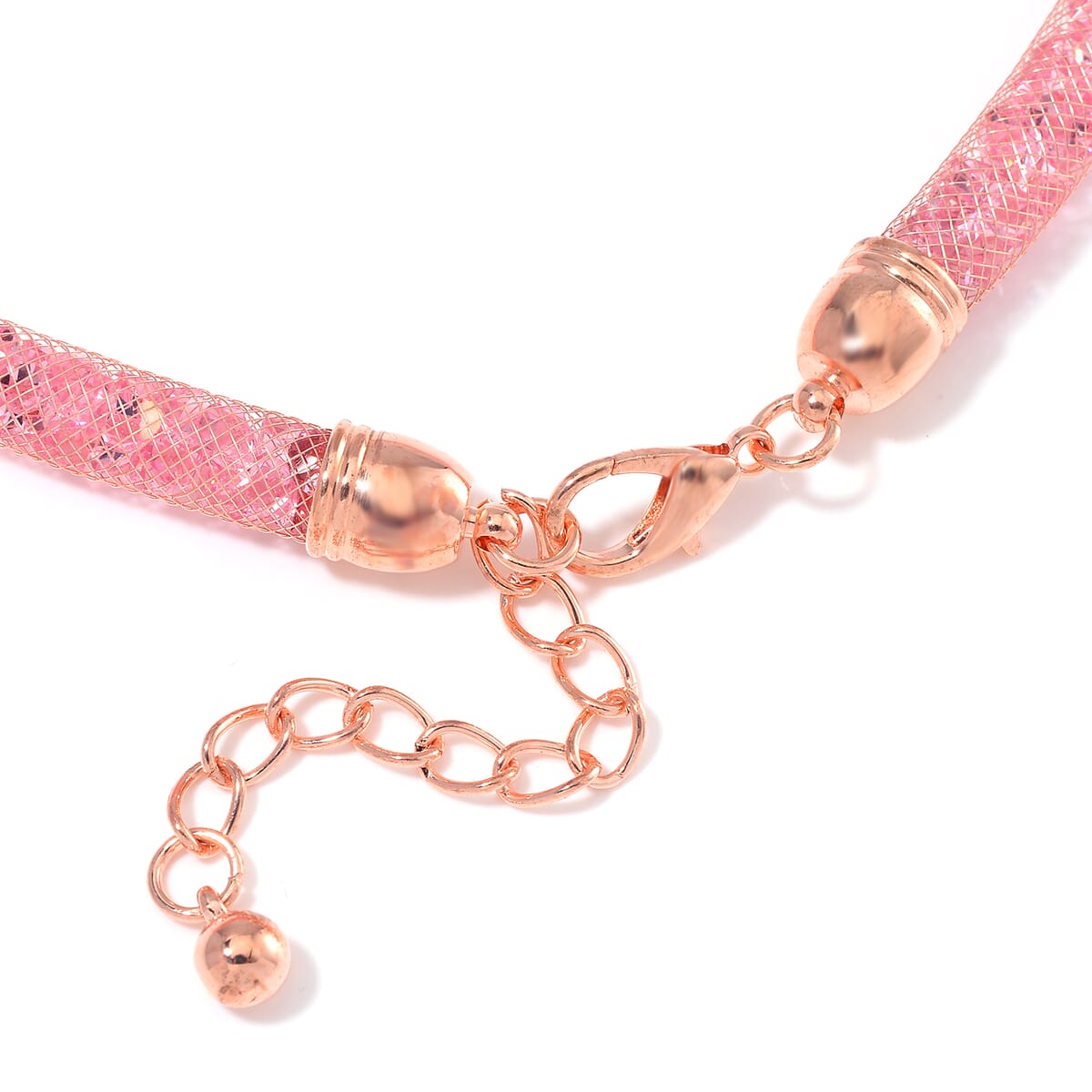 Sparkly Pink Austrian Crystal Infinity Necklace 20-22 Inches in Rosetone image number 3