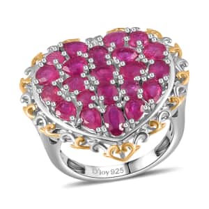 Niassa Ruby (FF) Heart Ring in Vermeil YG and Platinum Over Sterling Silver (Size 10.0) 4.85 ctw