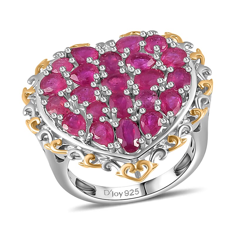 Niassa Ruby (FF) Heart Ring in Vermeil YG and Platinum Over Sterling Silver (Size 10.0) 4.85 ctw