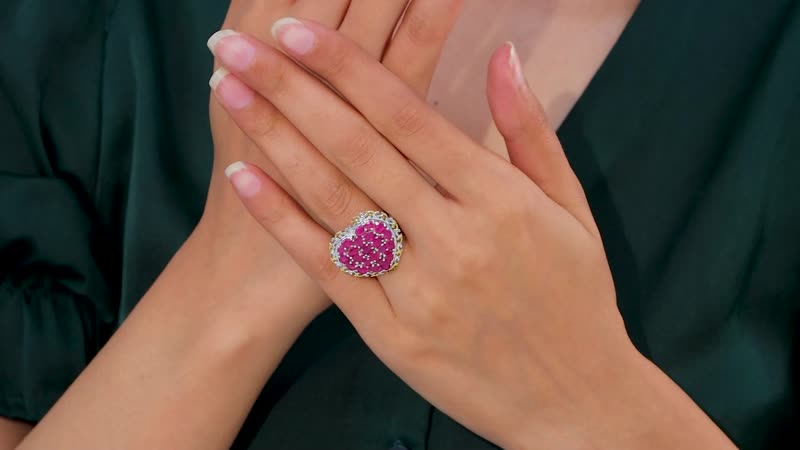 TLV Niassa Ruby (FF) Heart Ring in Vermeil YG and Platinum Over Sterling Silver (Size 10.0) 4.85 ctw