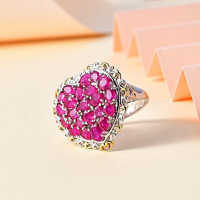 Niassa Ruby (FF) Heart Ring in Vermeil YG and Platinum Over Sterling Silver (Size 10.0) 4.85 ctw