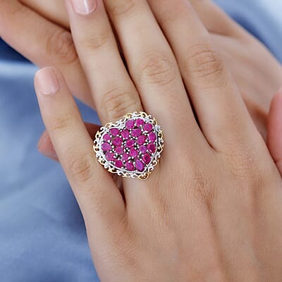 Niassa Ruby (FF) Heart Ring in Vermeil YG and Platinum Over Sterling Silver (Size 10.0) 4.85 ctw