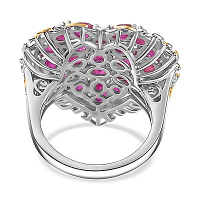 Niassa Ruby (FF) Heart Ring in Vermeil YG and Platinum Over Sterling Silver (Size 10.0) 4.85 ctw