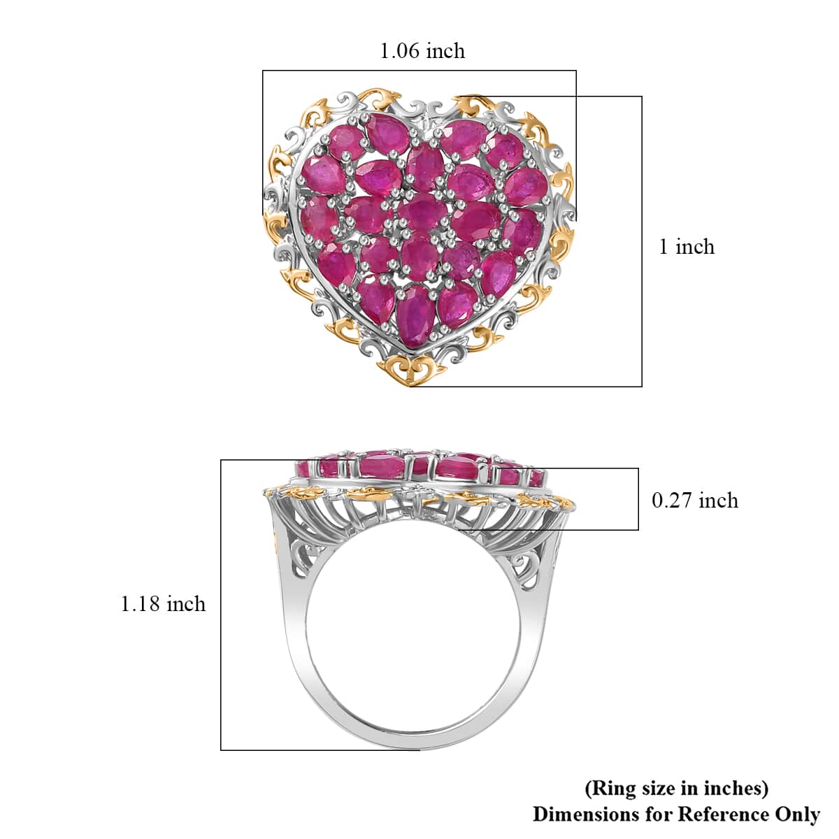 TLV Niassa Ruby (FF) Heart Ring in Vermeil YG and Platinum Over Sterling Silver (Size 10.0) 4.85 ctw image number 5