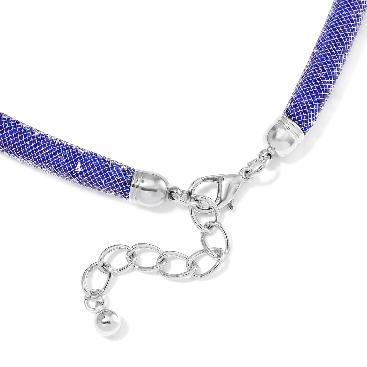 Sparkly Blue Austrian Crystal Infinity Necklace 20-22 Inches in Silvertone image number 3