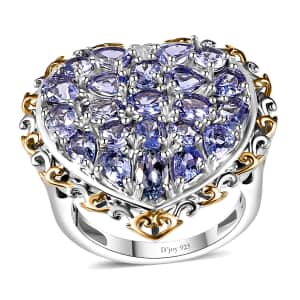 Tanzanite Heart Ring in Vermeil YG and Platinum Over Sterling Silver (Size 6.0) 3.15 ctw