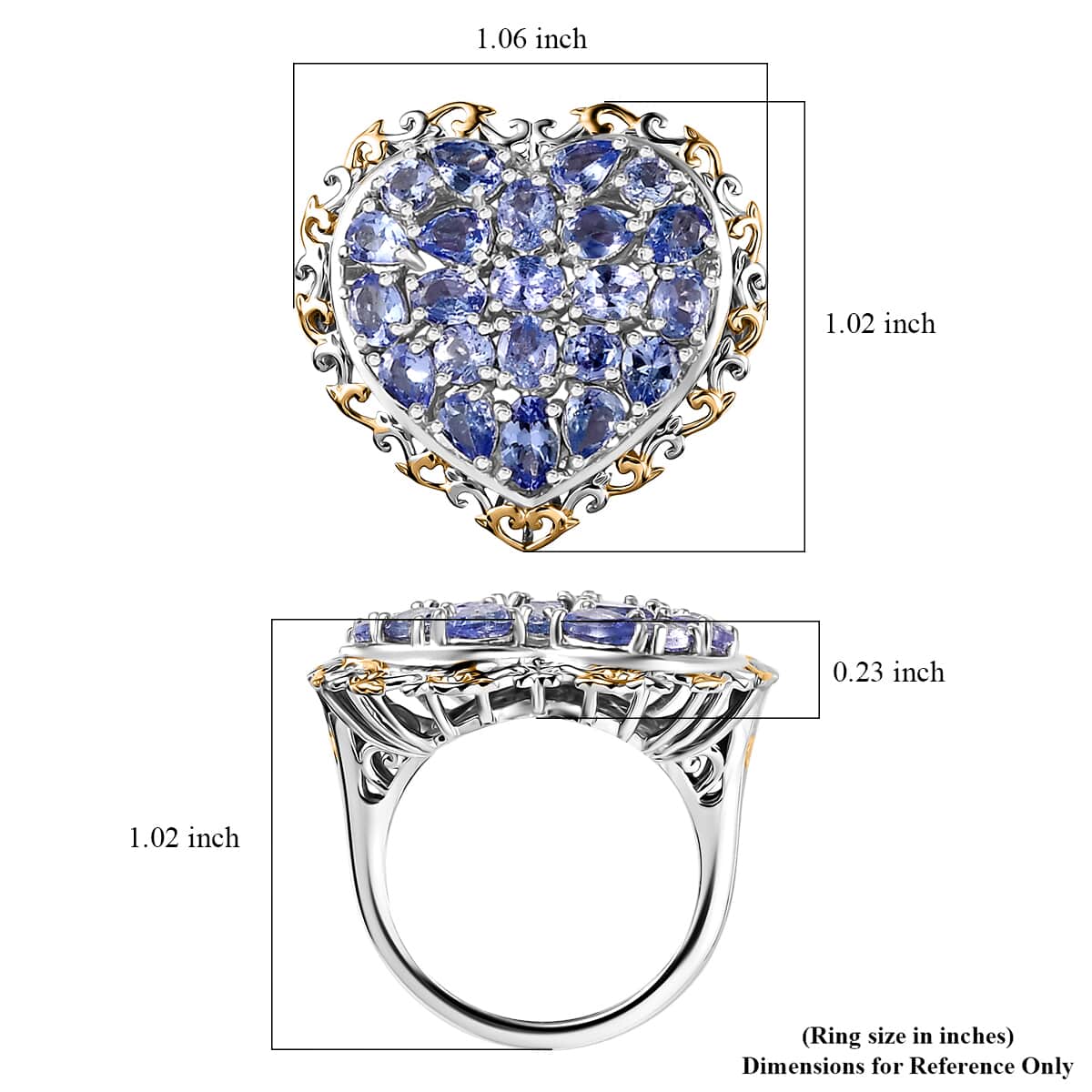 Tanzanite Heart Ring in Vermeil YG and Platinum Over Sterling Silver (Size 6.0) 3.15 ctw image number 5