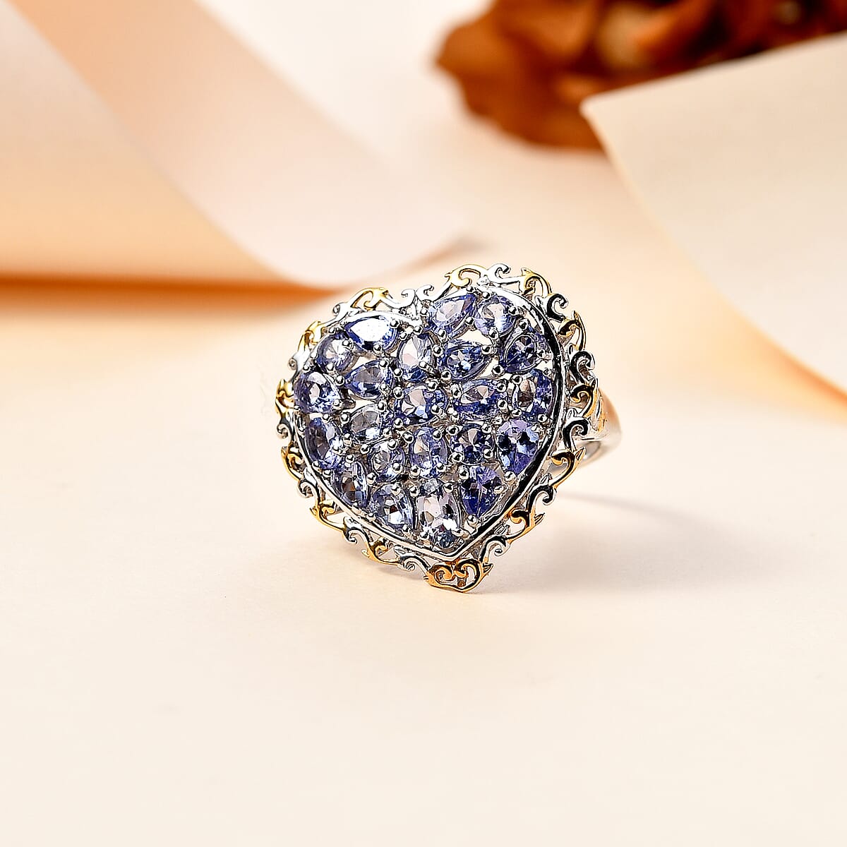 Tanzanite Heart Ring in Vermeil YG and Platinum Over Sterling Silver (Size 9.0) 3.15 ctw image number 1