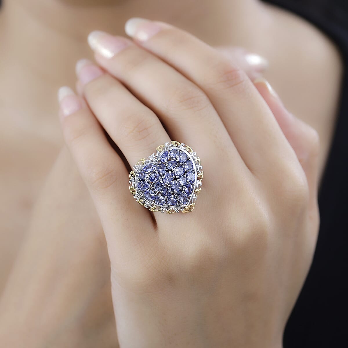 Tanzanite Heart Ring in Vermeil YG and Platinum Over Sterling Silver (Size 9.0) 3.15 ctw image number 2