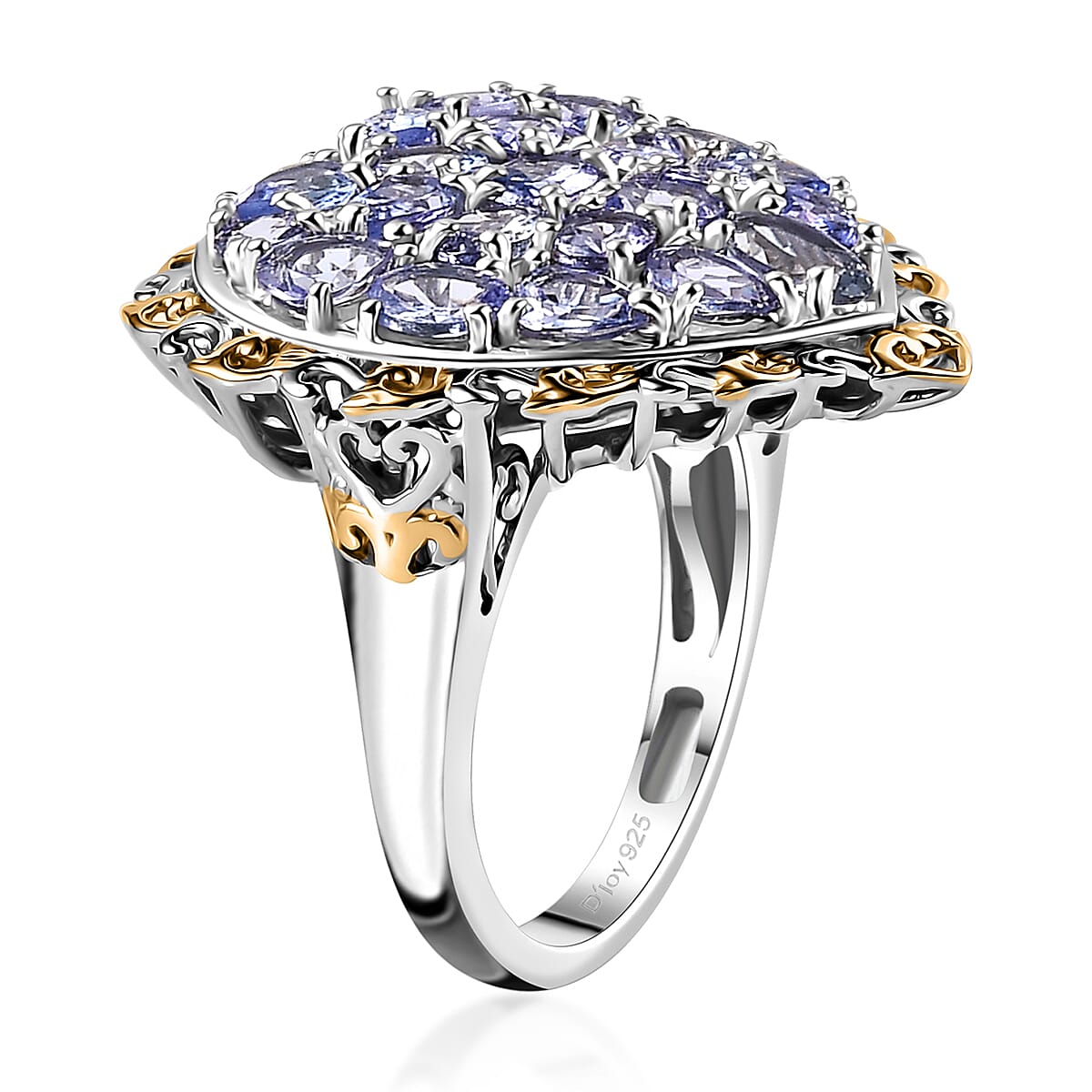 Tanzanite Heart Ring in Vermeil YG and Platinum Over Sterling Silver (Size 9.0) 3.15 ctw image number 3
