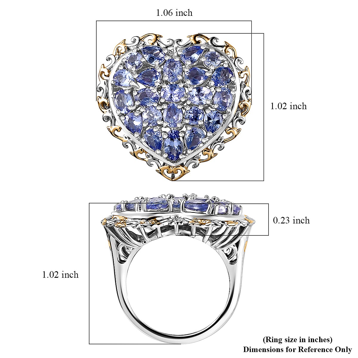 Tanzanite Heart Ring in Vermeil YG and Platinum Over Sterling Silver (Size 9.0) 3.15 ctw image number 5