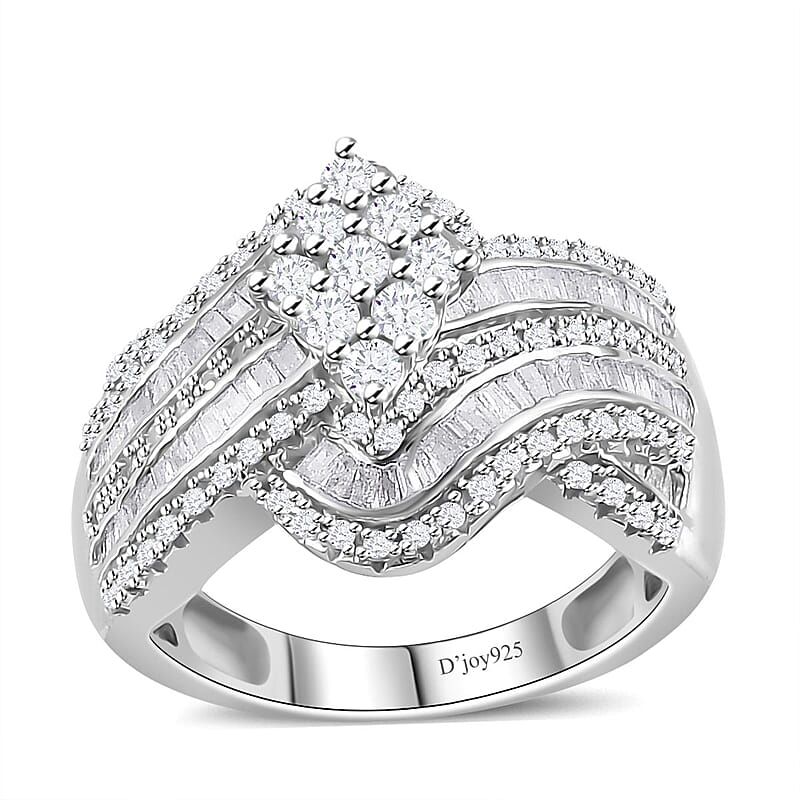 Diamond Bypass Ring in Platinum Over Sterling Silver (Size 10.0) 1.00 ctw