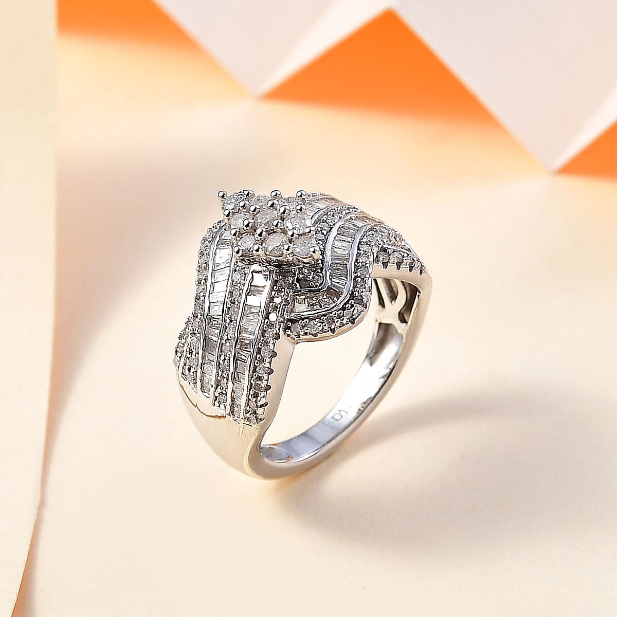 Diamond Bypass Ring in Platinum Over Sterling Silver (Size 10.0) 1.00 ctw image number 1