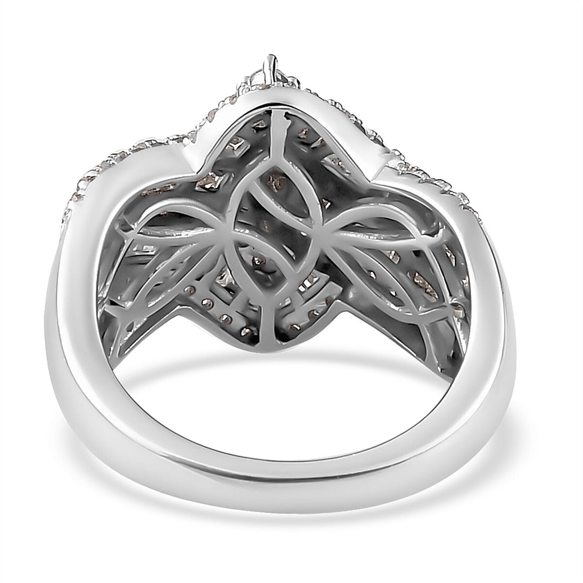 Diamond Bypass Ring in Platinum Over Sterling Silver (Size 10.0) 1.00 ctw image number 4