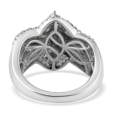 Diamond Bypass Ring in Platinum Over Sterling Silver (Size 10.0) 1.00 ctw