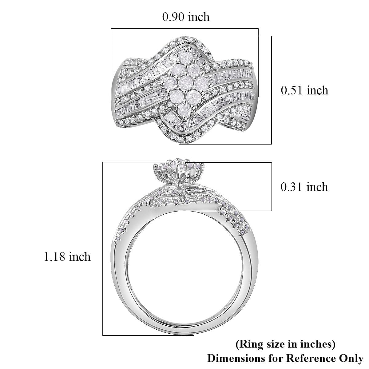 Diamond Bypass Ring in Platinum Over Sterling Silver (Size 10.0) 1.00 ctw image number 5