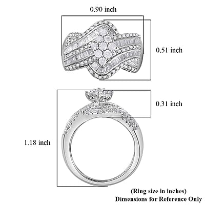 Diamond Bypass Ring in Platinum Over Sterling Silver (Size 10.0) 1.00 ctw