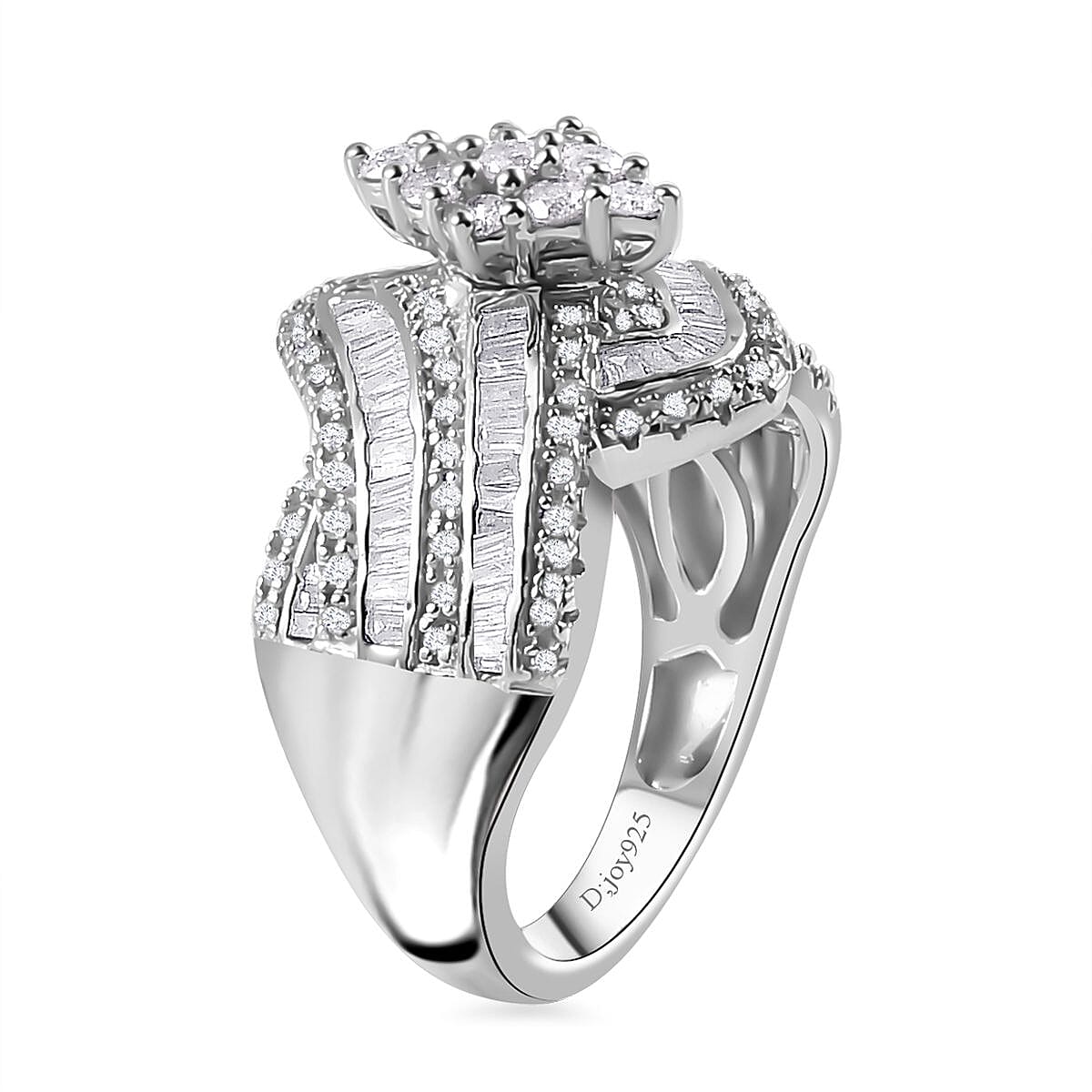 Diamond Bypass Ring in Platinum Over Sterling Silver (Size 7.0) 1.00 ctw image number 3