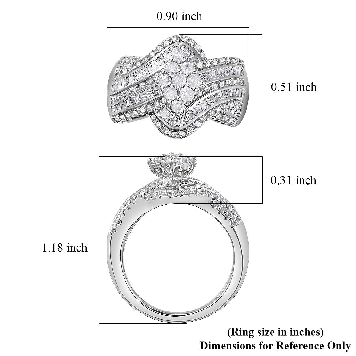 Diamond Bypass Ring in Platinum Over Sterling Silver (Size 7.0) 1.00 ctw image number 5