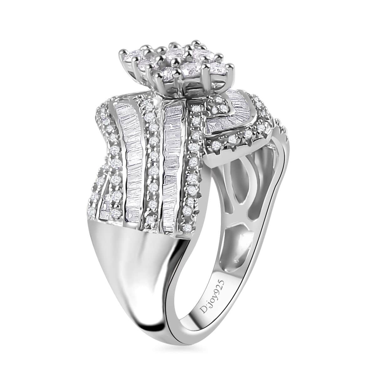 Diamond Bypass Ring in Platinum Over Sterling Silver (Size 8.0) 1.00 ctw image number 3