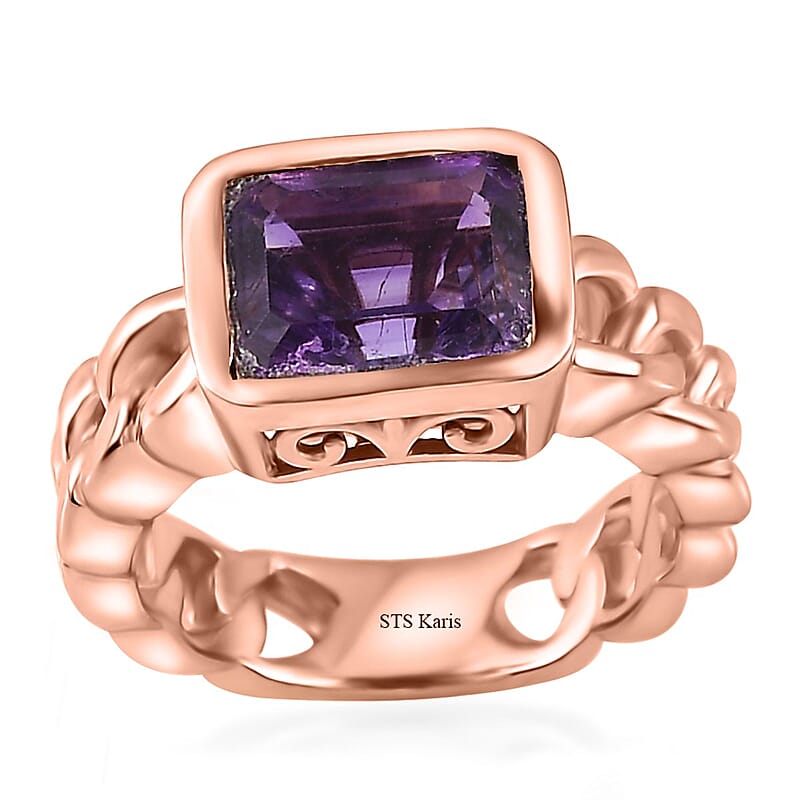 Karis Moroccan Amethyst Solitaire Ring in 18K RG Plated (Size 10.0) 2.15 ctw