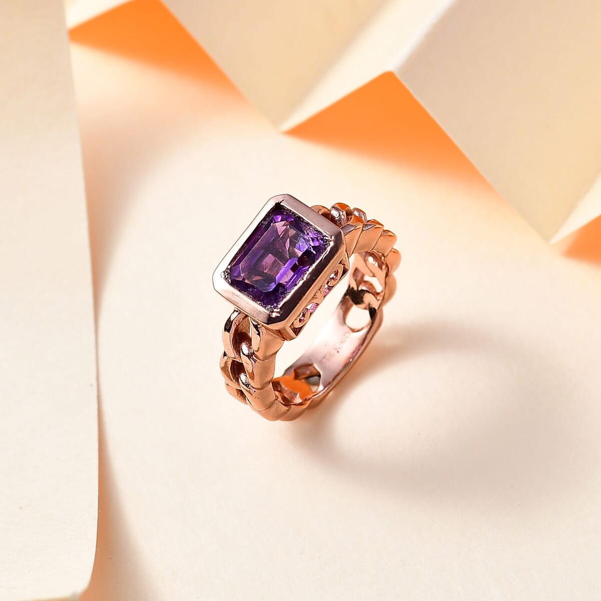 Karis Moroccan Amethyst Solitaire Ring in 18K RG Plated (Size 9.0) 2.15 ctw image number 1