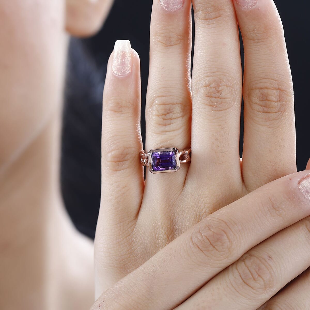 Karis Moroccan Amethyst Solitaire Ring in 18K RG Plated (Size 9.0) 2.15 ctw image number 2