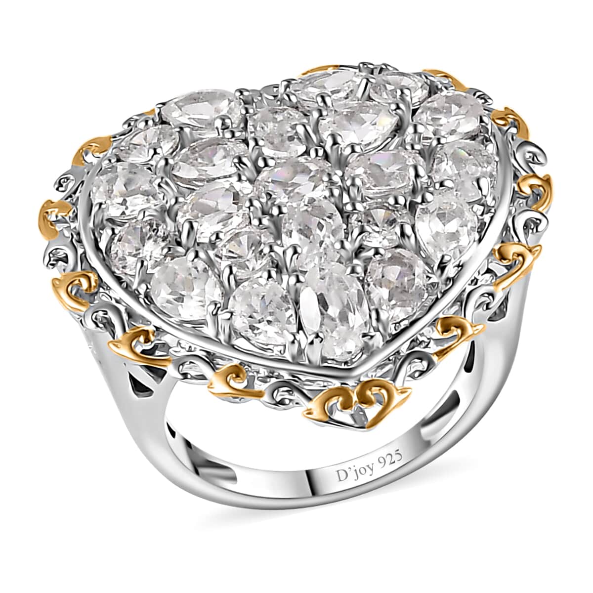 White Zircon Heart Ring in Vermeil YG and Platinum Over Sterling Silver (Size 10.0) 4.90 ctw image number 0