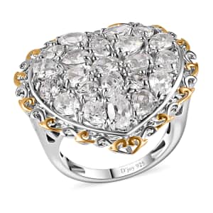 White Zircon Heart Ring in Vermeil YG and Platinum Over Sterling Silver (Size 10.0) 4.90 ctw