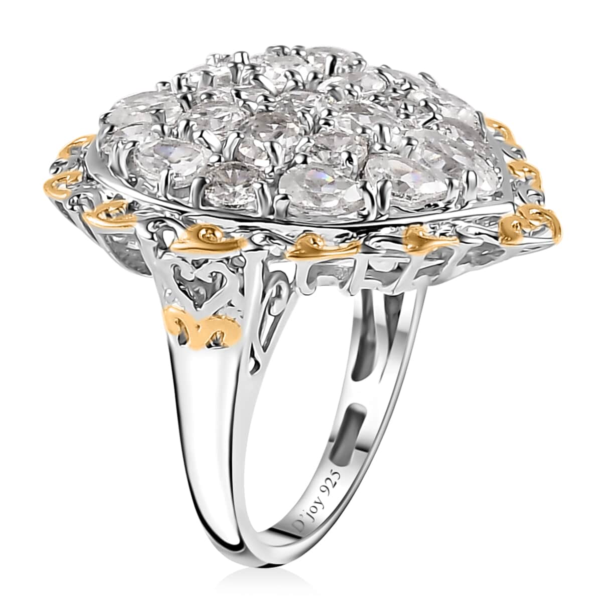 White Zircon Heart Ring in Vermeil YG and Platinum Over Sterling Silver (Size 10.0) 4.90 ctw image number 3