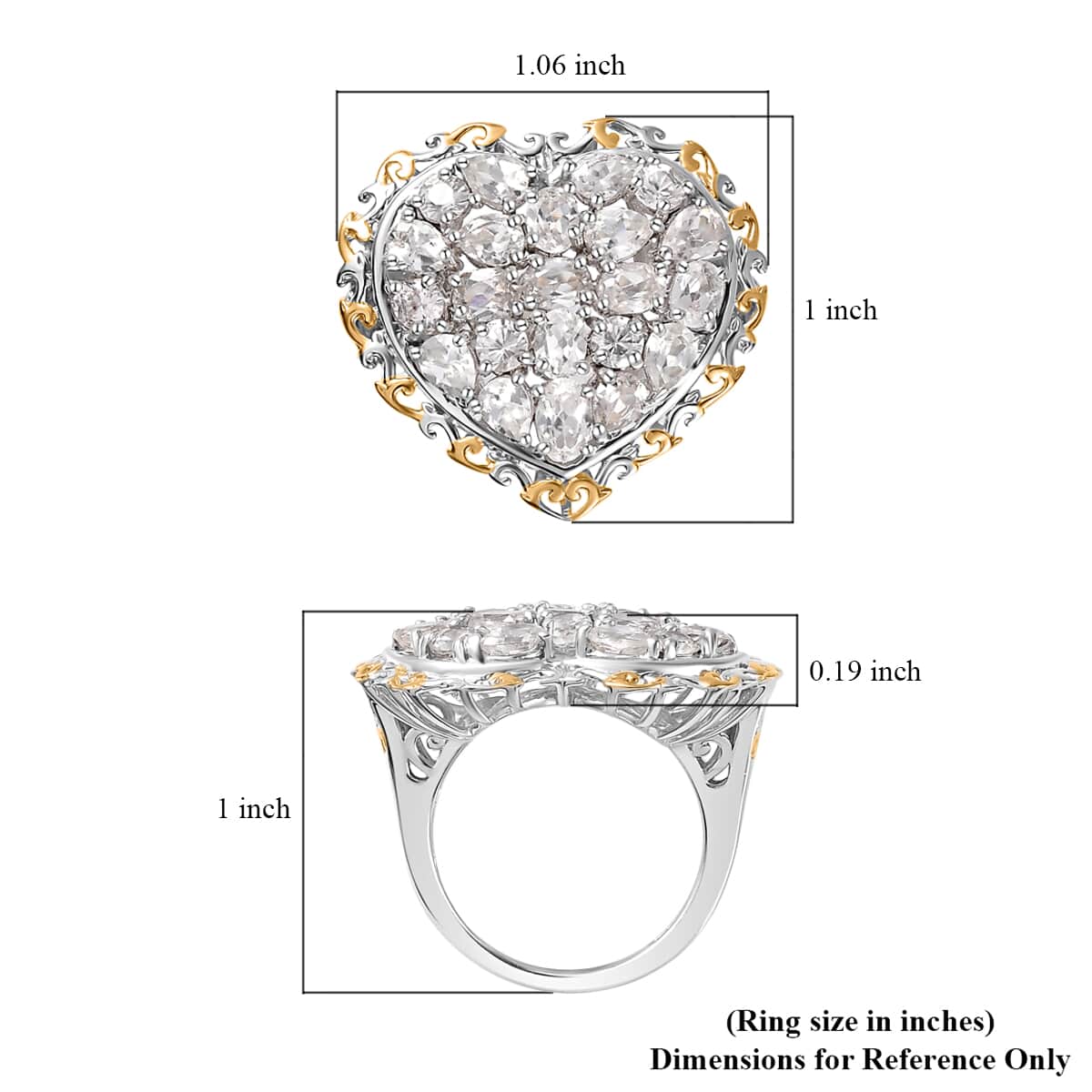 White Zircon Heart Ring in Vermeil YG and Platinum Over Sterling Silver (Size 10.0) 4.90 ctw image number 5