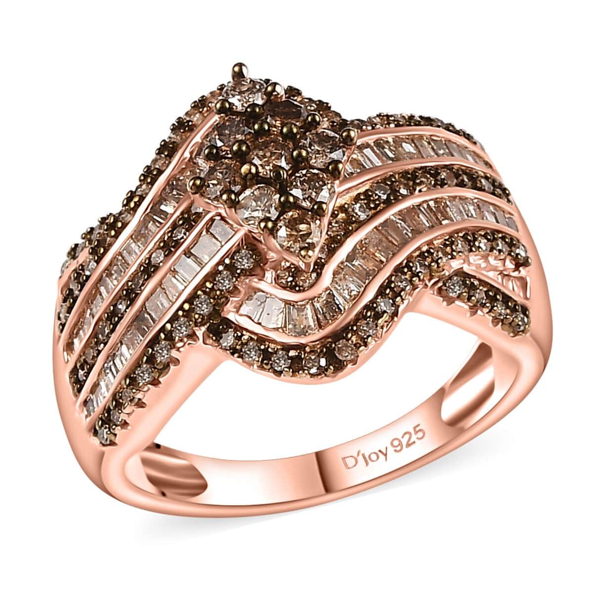 Natural Champagne Diamond Bypass Ring in Vermeil Rose Gold Over Sterling Silver (Size 7.0) 1.00 ctw image number 0