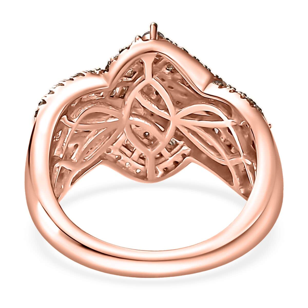 Natural Champagne Diamond Bypass Ring in Vermeil Rose Gold Over Sterling Silver (Size 7.0) 1.00 ctw image number 4