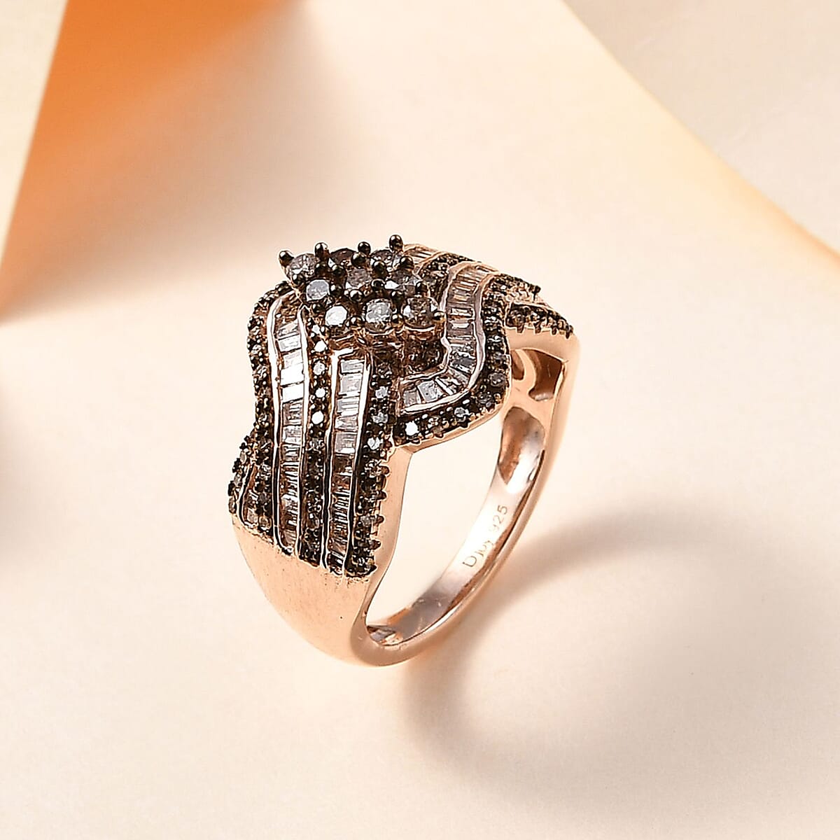 Natural Champagne Diamond Bypass Ring in Vermeil Rose Gold Over Sterling Silver (Size 9.0) 1.00 ctw image number 1