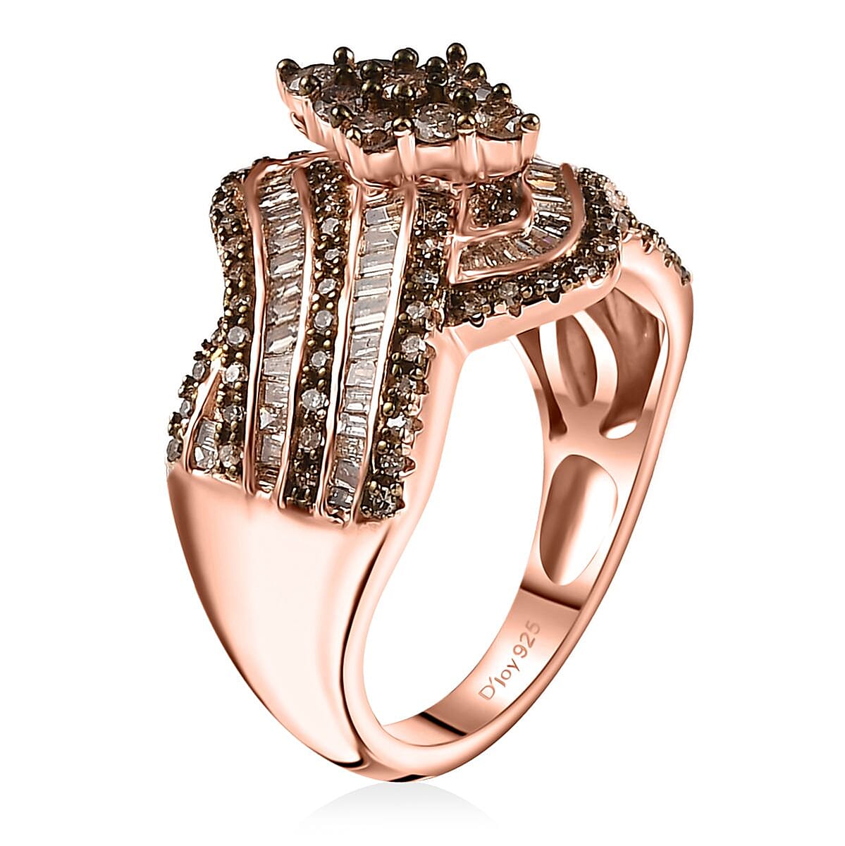 Natural Champagne Diamond Bypass Ring in Vermeil Rose Gold Over Sterling Silver (Size 9.0) 1.00 ctw image number 3