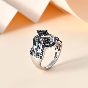 D'Joy Blue Diamond Bypass Ring in Platinum Over Sterling Silver (Size 6.0) 1.00 ctw