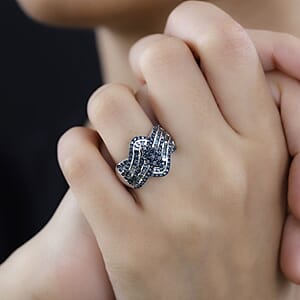 D'Joy Blue Diamond Bypass Ring in Platinum Over Sterling Silver (Size 6.0) 1.00 ctw